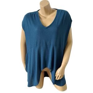Sweet Pea New York & Co Womens Large Blue Tunic Top High Low Neck Stretch